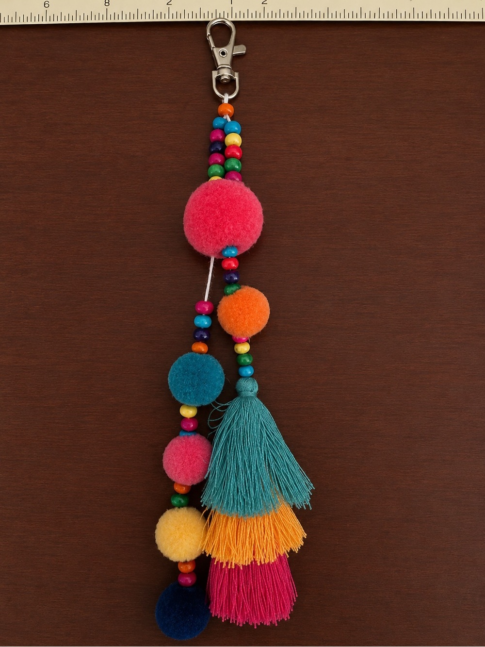 NWT Colorful Boho Pom Pom Tassel Bag Charm Purse Accessory